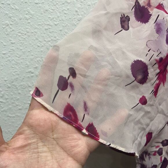 Calvin Klein Pink Floral Tie‎ Front Short Sleeve Semi Sheer Top Plus Size 3X - Picture 5 of 15